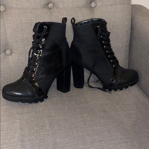 Black lace up booties